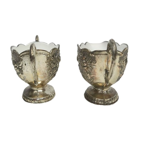 Vintage Cream Sugar Set Roses Floral Scalloped Edges Tray Enamel Interior Japan - Picture 8 of 11